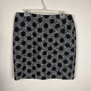 J. McLaughlin Black Cream Polka Dot Tweed Lined Pencil Skirt Size 10
